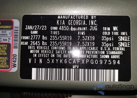 2023 Kia Sportage X-Line из США, поврежденный, VIN 5XYK6CAFXPG097594